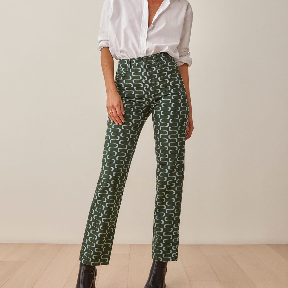 Reformation Mod High Rise Straight Jeans Green